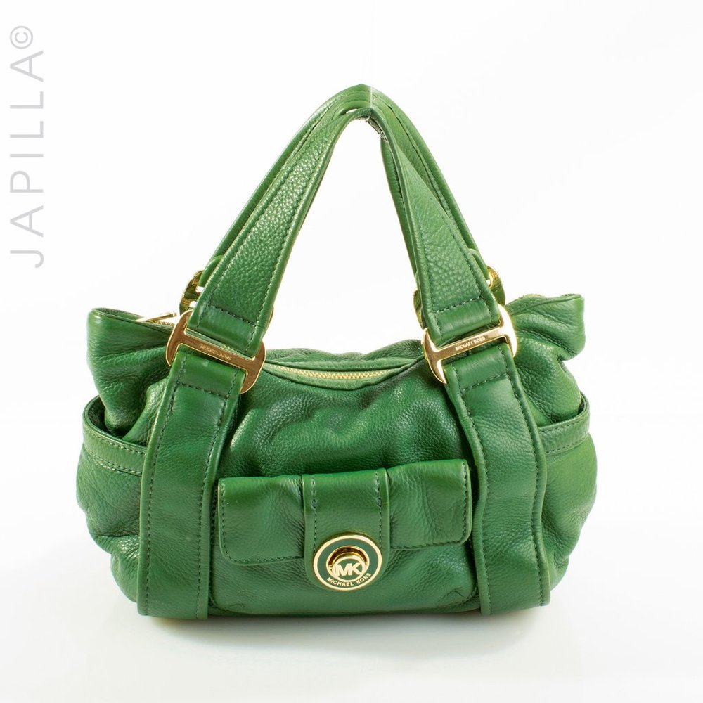 MICHAEL KORS PEBBLED GREEN LEATHER SATCHEL